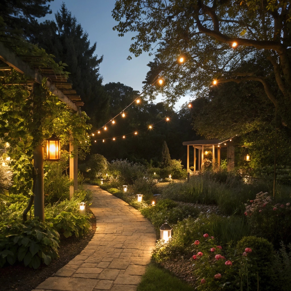 Garden path with subtle lighting