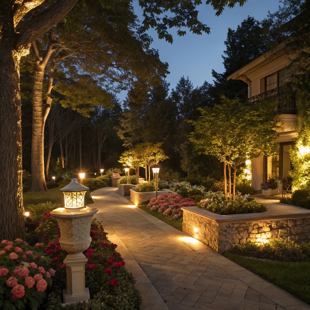 Evening garden with subtle lighting